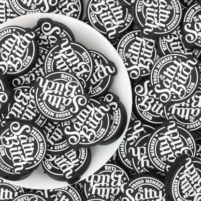 Black Silicone Focal Beads Salty Bitch Design 20pcs