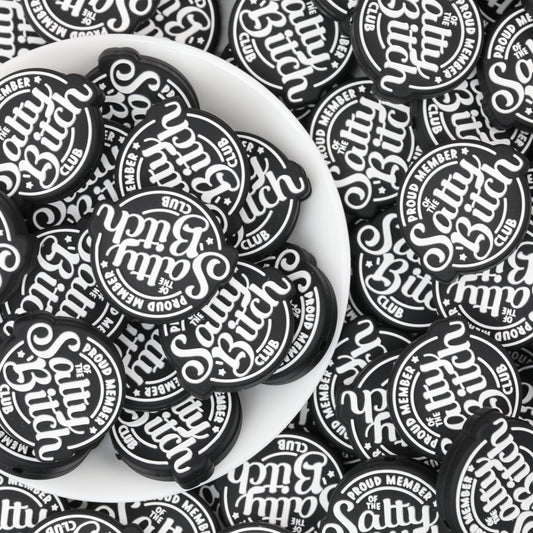 Black Silicone Focal Beads Salty Bitch Design 20pcs