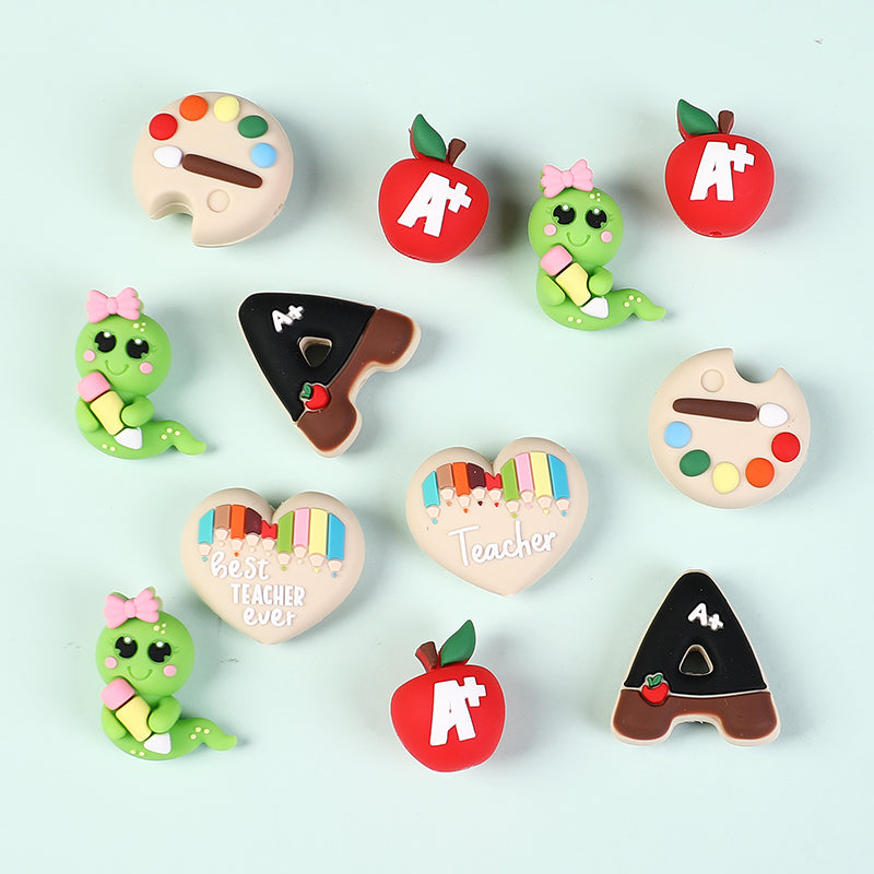 Silicone 3D Focal Beads Teacher Apple A+ Pencil 20pcs 3