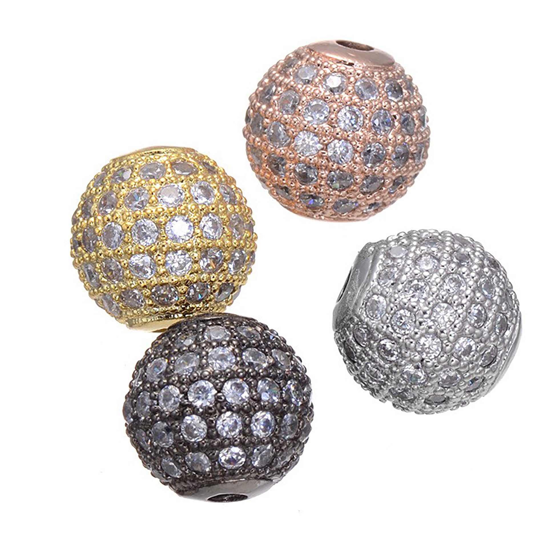 Fancy Zirconia Paved Round Brass Beads 14mm 5pcs