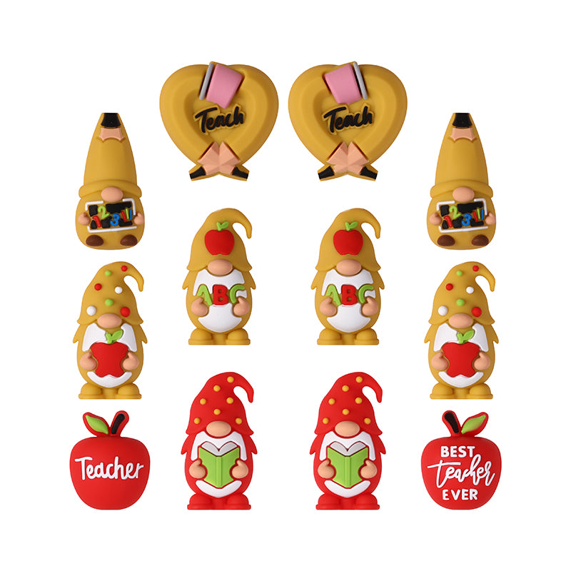 Silicone 3D Focal Beads Teacher Apple With Pencil and Gnome 20pcs 8