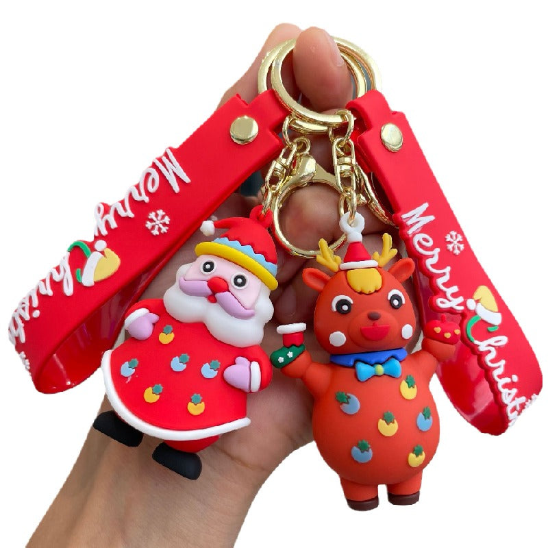 Silicone Christmas Elk Snowman Keychain Colorful Holiday Characters 5