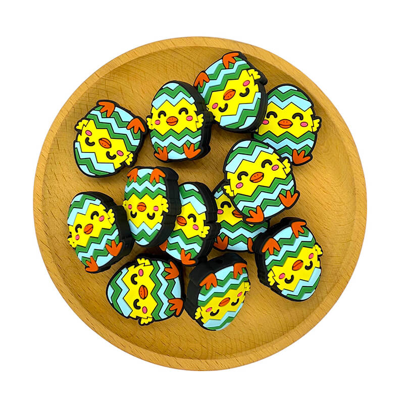 Silicone Focal Beads Easter Teal Eggshell Chick Front View Smiling Face 2