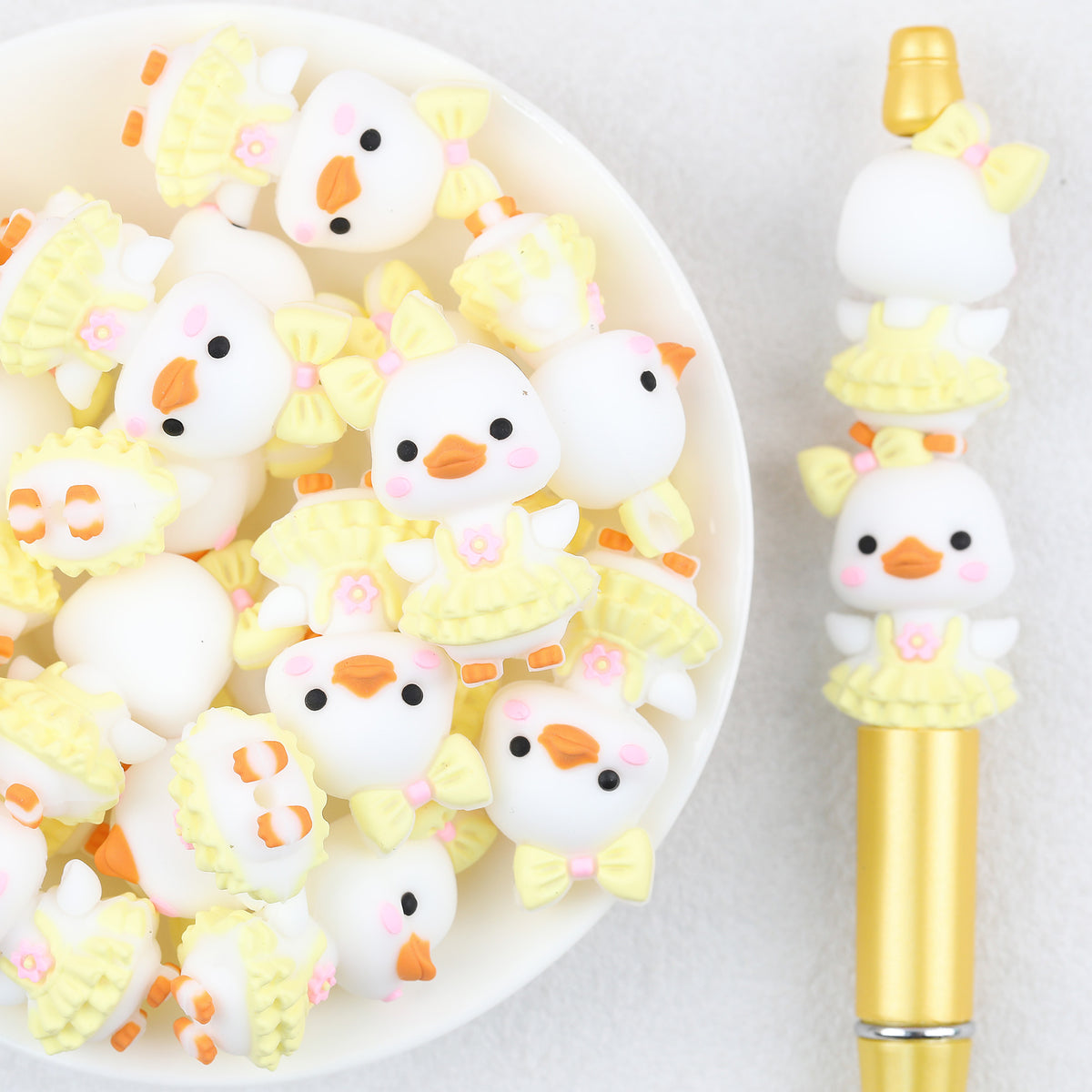 3D Yellow Bow Dress Baby Duck Silicone Focal Beads 20pcs 