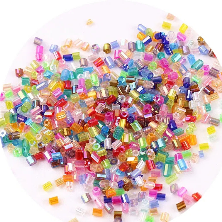 Iridescent Seed Bugle Glass Beads 3mm Mixed Colors 3000pcs 5