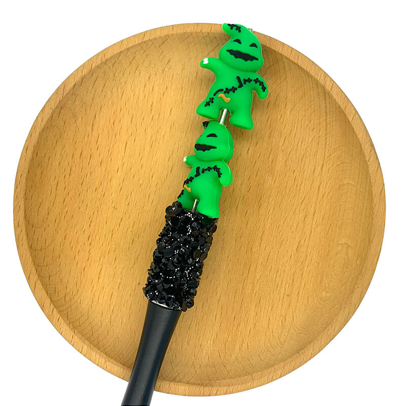 Silicone 3D Focal Beads Oogie Boogie Stitched Details Bright Green 2