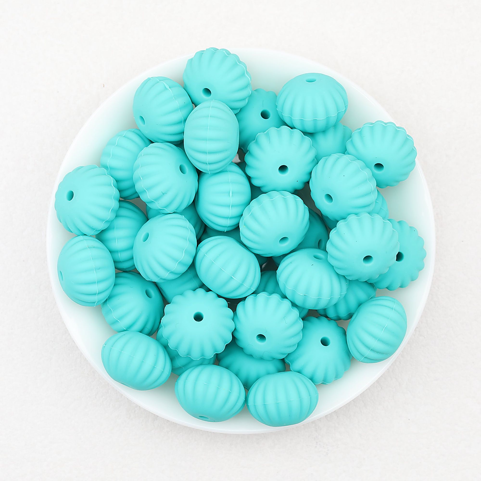 Solid Color Pumpkin Shaped Silicone Beads 20pcs - Turquoise