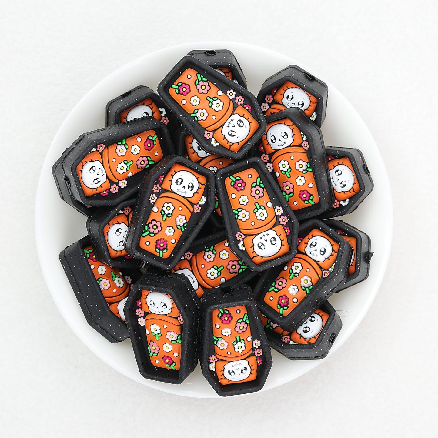 3D Mummy Coffin Silicone Focal Beads 20 pcs Colorful Assortment - Orange