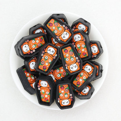 3D Mummy Coffin Silicone Focal Beads 20 pcs Colorful Assortment - Orange