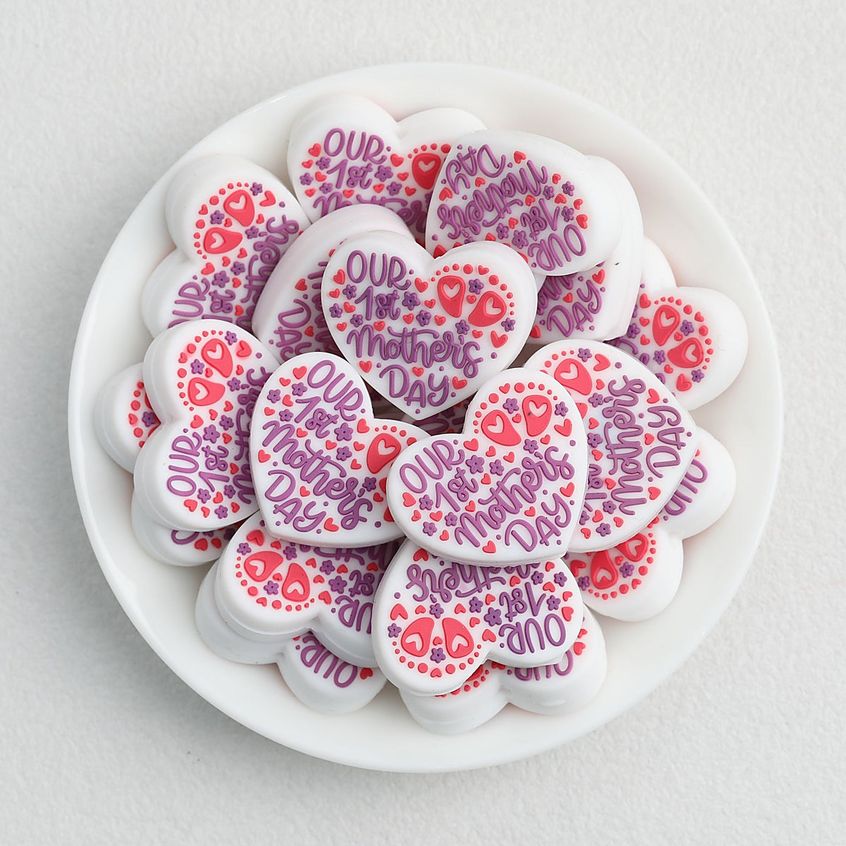 Mother's Day Heart Footprint Silicone Focal Beads 20 pcs