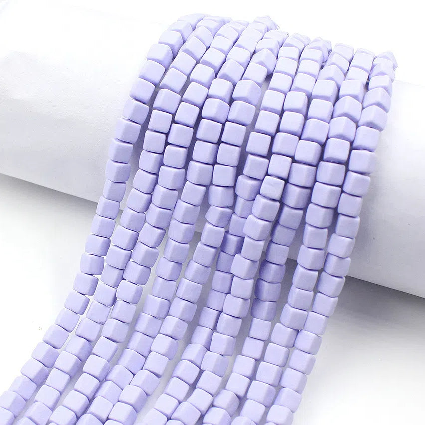 Cube Clay Beads 6mm Solid Color Polymer Matte Finish 10strands 15