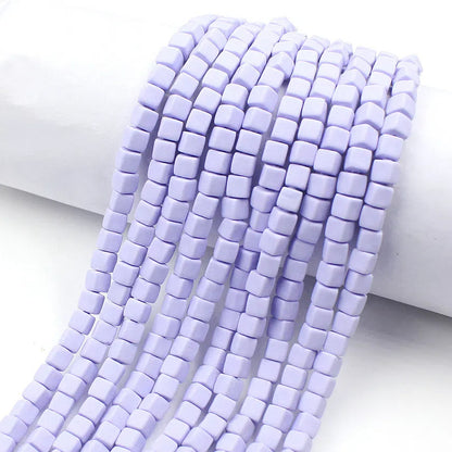 Cube Clay Beads 6mm Solid Color Polymer Matte Finish 10strands 15
