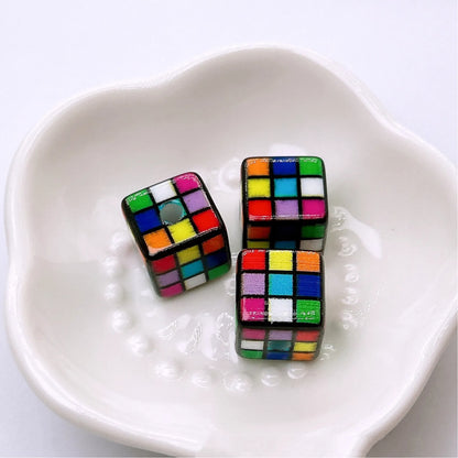Rubik's Cube Printed Acrylic Square Beads 14mm Colorful Glossy 100pcs 7