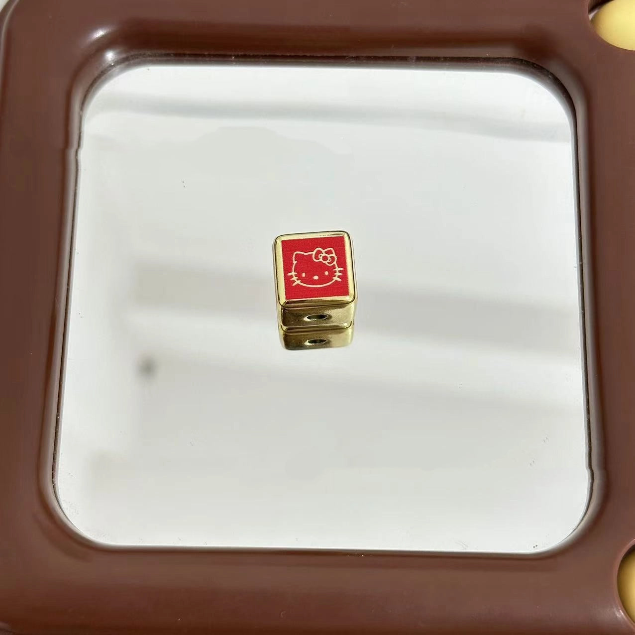 Square Acrylic Beads 14mm Glossy Gold Frame HK Kitty 10pcs 5