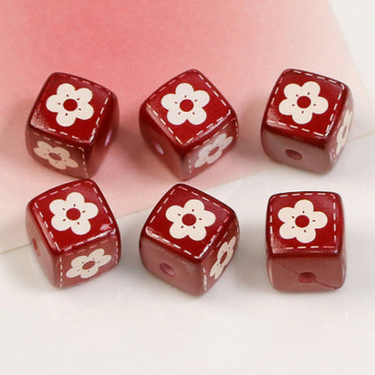 Heart Flower Square Acrylic Beads 14mm Colorful Pattern 10pcs 9