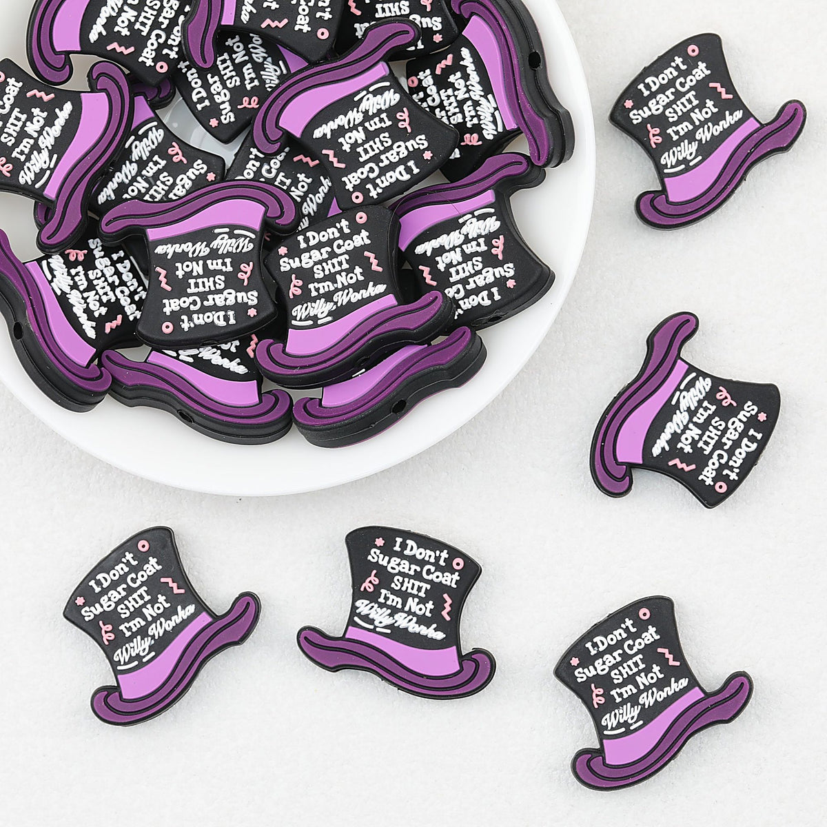 Halloween Witch Hat Silicone Focal Beads Purple Black 20pcs