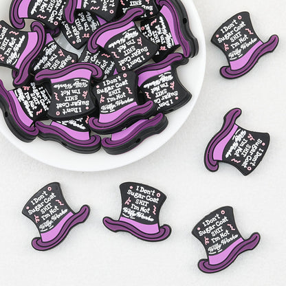 Halloween Witch Hat Silicone Focal Beads Purple Black 20pcs