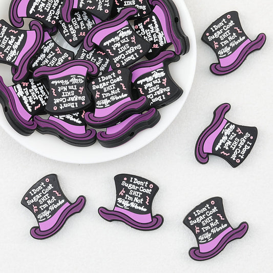 Halloween Witch Hat Silicone Focal Beads Purple Black 20pcs