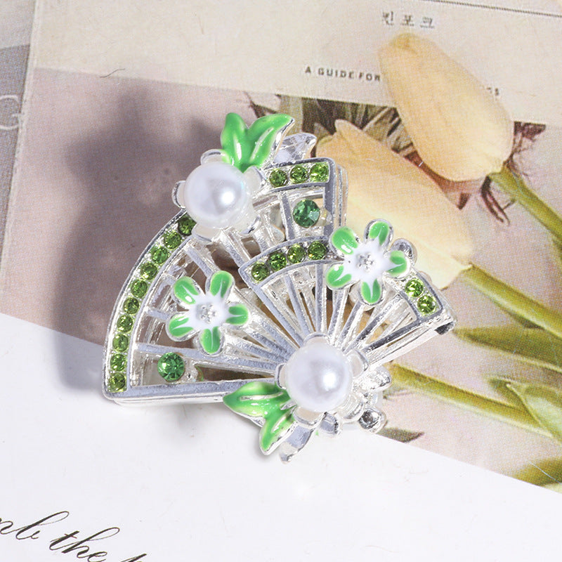 Alloy Hollow 3D Fan Shaped Rhinestone Beads 33mm 3pcs 12