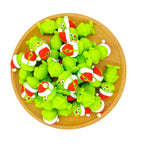 Silicone 3D Focal Beads Christmas Shy Green Monster Santa Hat Rosy Cheeks 2