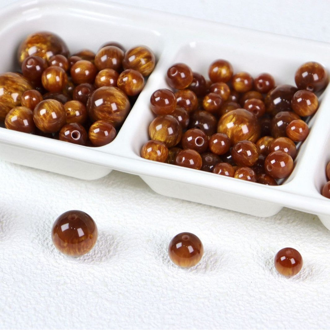 Faux Golden Nanmu Resin Round Beads 8-20mm 50pcs 3