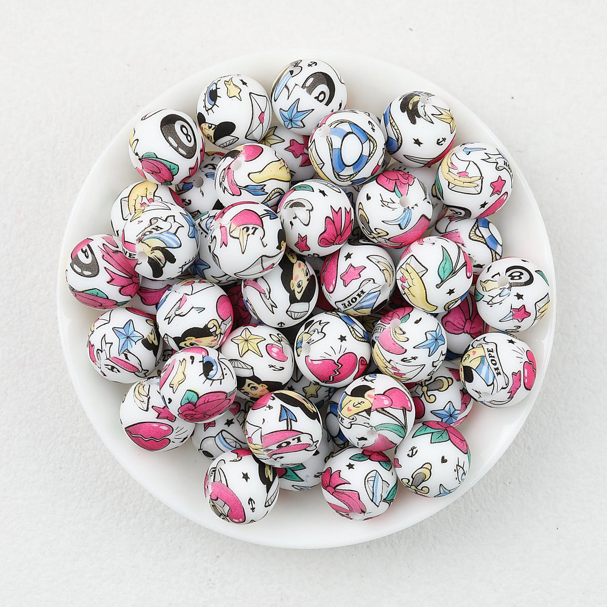 15mm Printed Cartoon Pattern Silicone Round Beads 50pcs - Sailor Girl