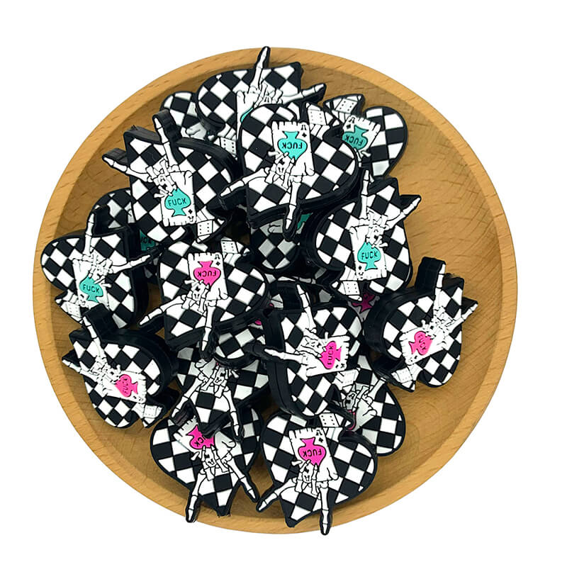 Silicone Focal Beads Checkered Ace Of Spades Hand Rock Sign 20pcs 4