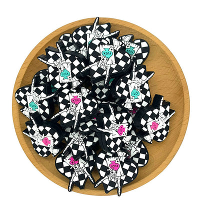 Silicone Focal Beads Checkered Ace Of Spades Hand Rock Sign 20pcs 4