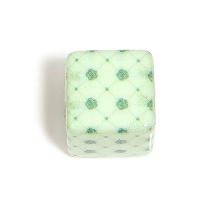 Colored Cube Acrylic Beads 14mm Printed Rose Pattern 10pcs 2