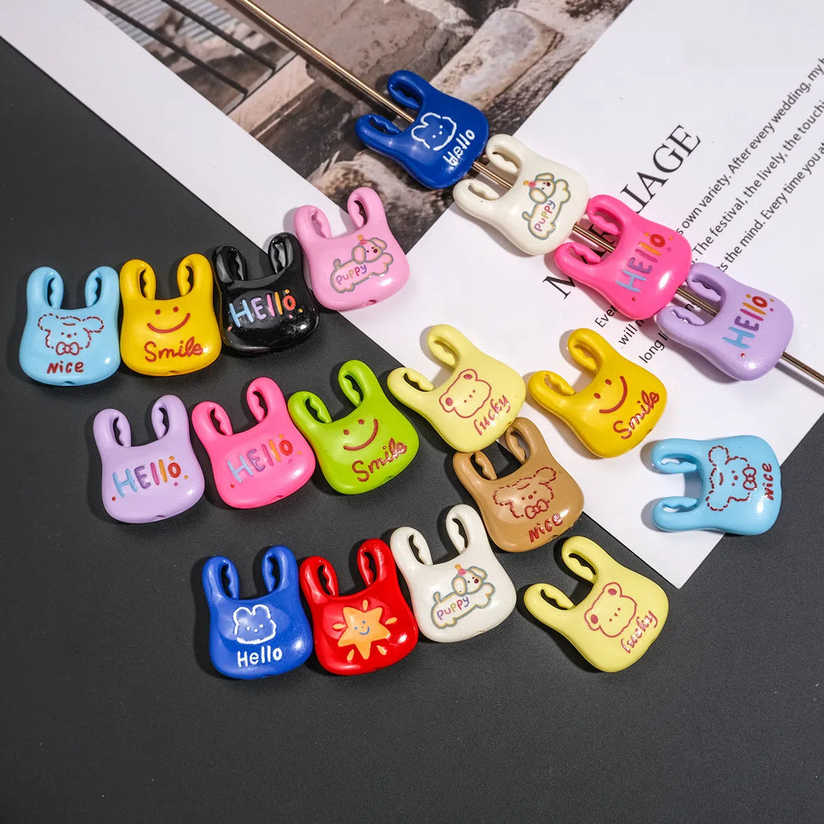 Painted Handbag Acrylic Beads 25mm Cartoon Pattern Bright Colors 10pcs
