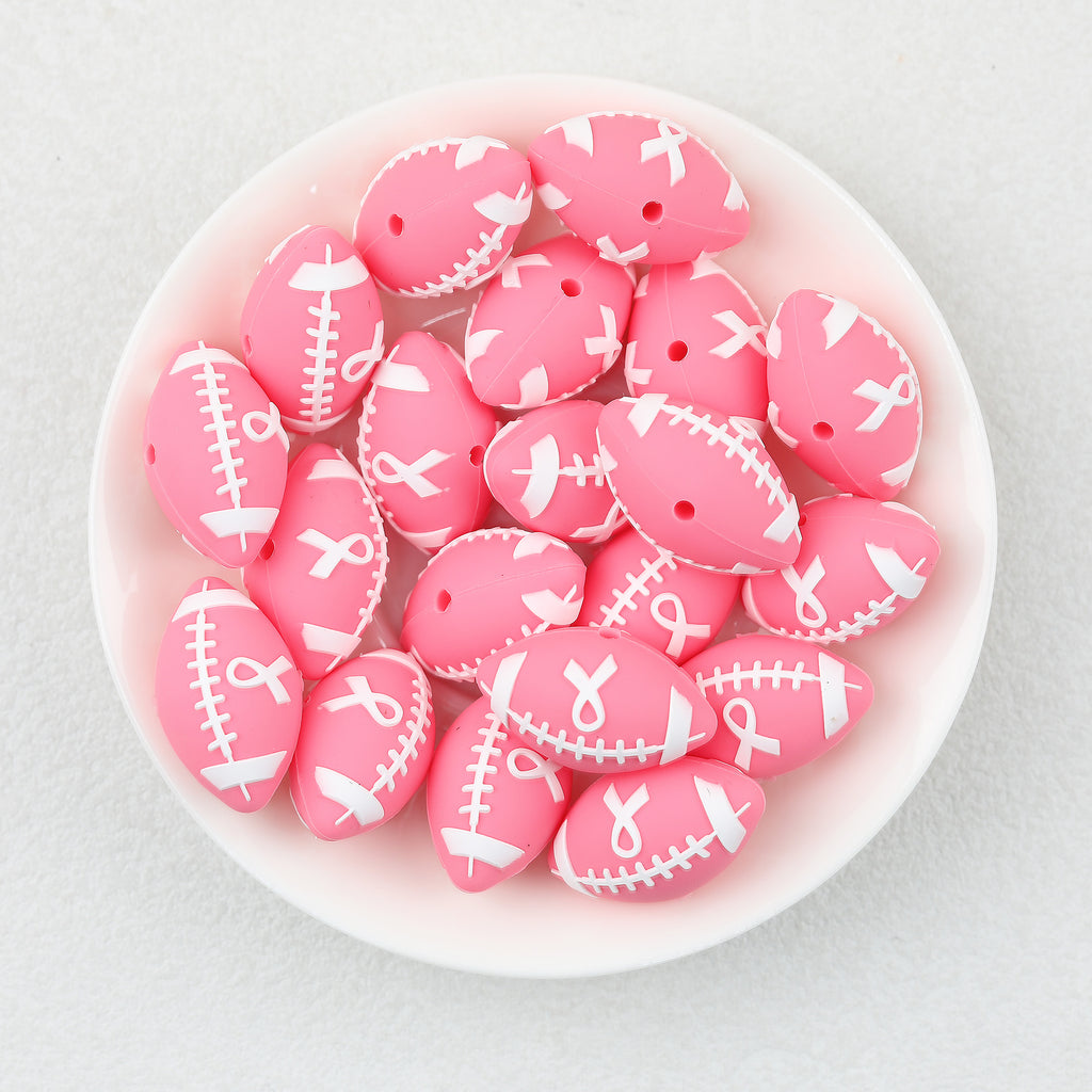 3D Pink Rugby Ribbon Silicone Focal Beads 20Pcs  2