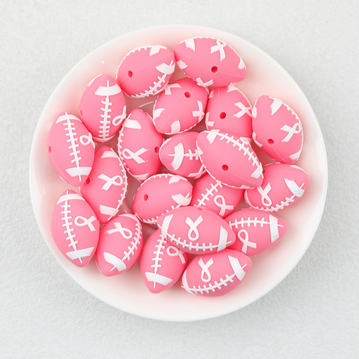 3D Pink Rugby Ribbon Silicone Focal Beads 20Pcs  2