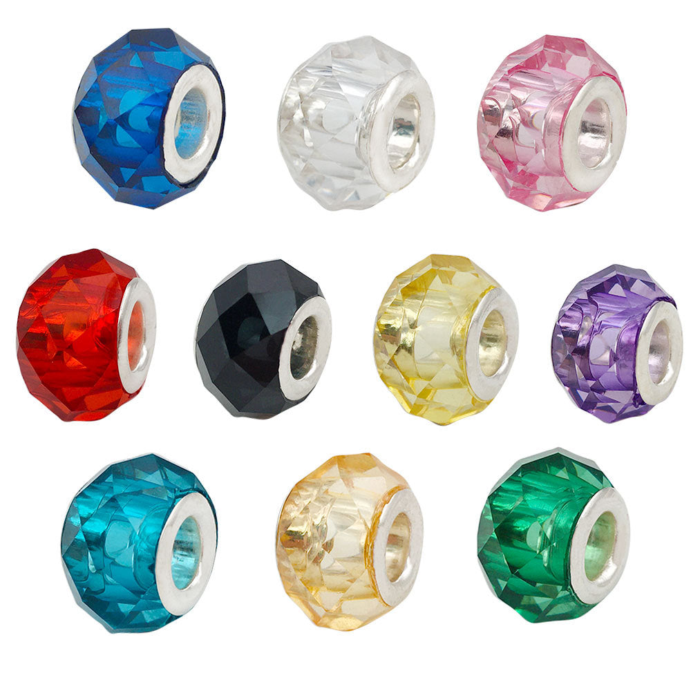 Acrylic Faceted Spacer Beads 14mm Transparent Large Hole 50pcs