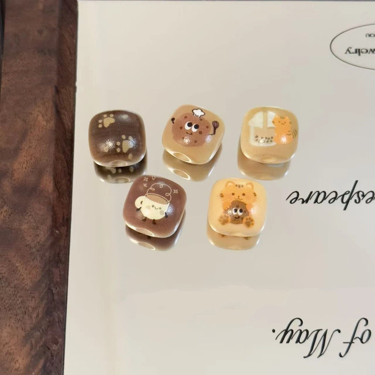 Autumn Tone Animal Square Acrylic Beads 16mm 10pcs