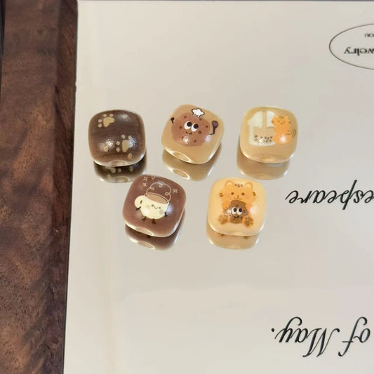 Autumn Tone Animal Square Acrylic Beads 16mm 10pcs