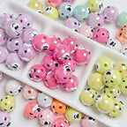 Hand Painted Bear Round Acrylic Beads 16mm Pastel Colors 10pcs