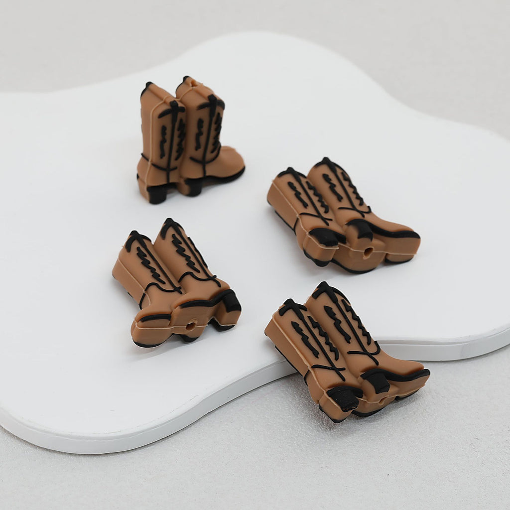 3D Western Style Cowboy Boot Silicone Focal Beads Brown 20pcs