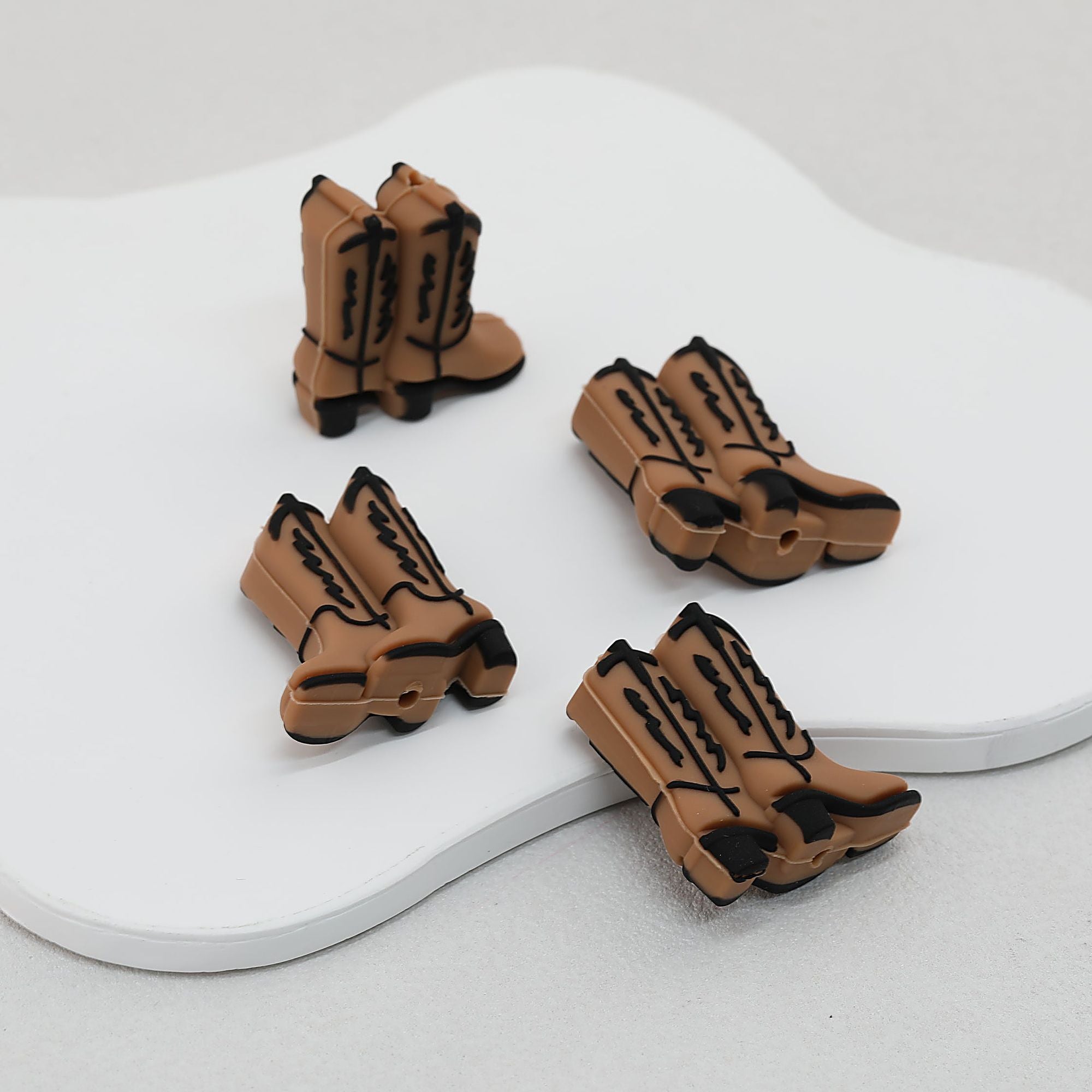 3D Western Style Cowboy Boot Silicone Focal Beads Brown 20pcs