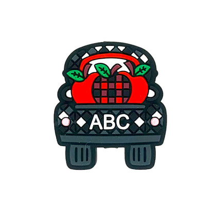 Silicone Focal Beads ABC Apple Car Circle Badge Front View 20pcs