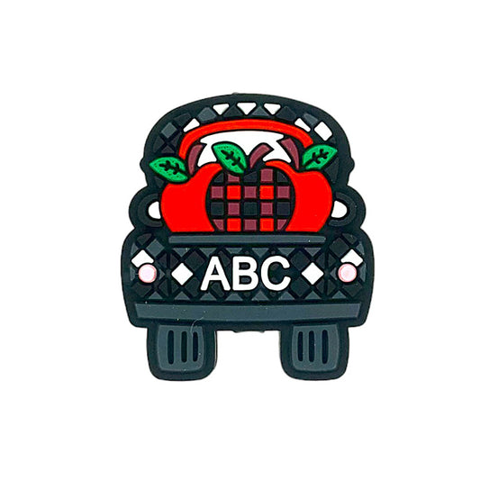 Silicone Focal Beads ABC Apple Car Circle Badge Front View 20pcs