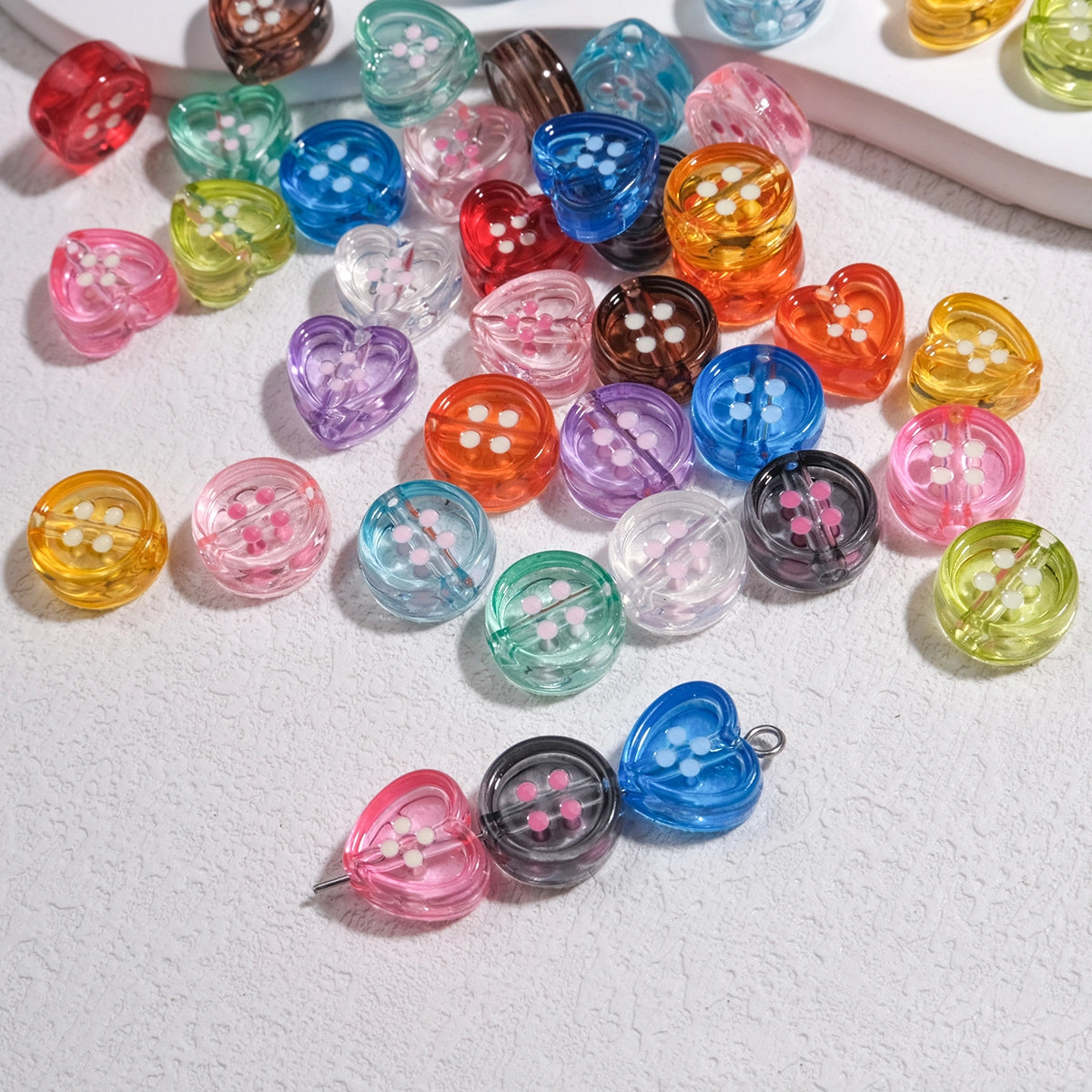 Clear Round and Heart Acrylic Beads 12mm Translucent Pastel Mixed Colors 50pcs