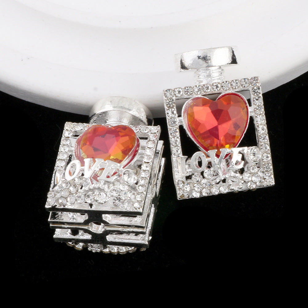 Fancy Alloy Perfume Bottle Charm Beads with Heart and Rhinestones 2pcs 4