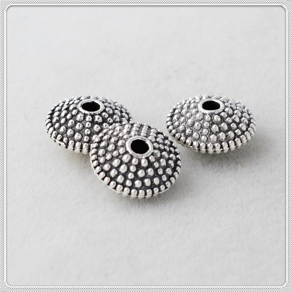 Alloy Round Spacer Beads 11mm Distressed Polka Dotted Tibetan 50pcs