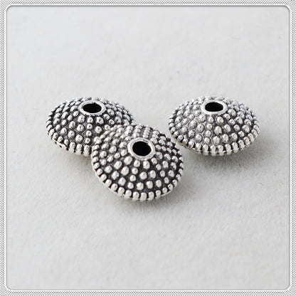 Alloy Round Spacer Beads 11mm Distressed Polka Dotted Tibetan 50pcs