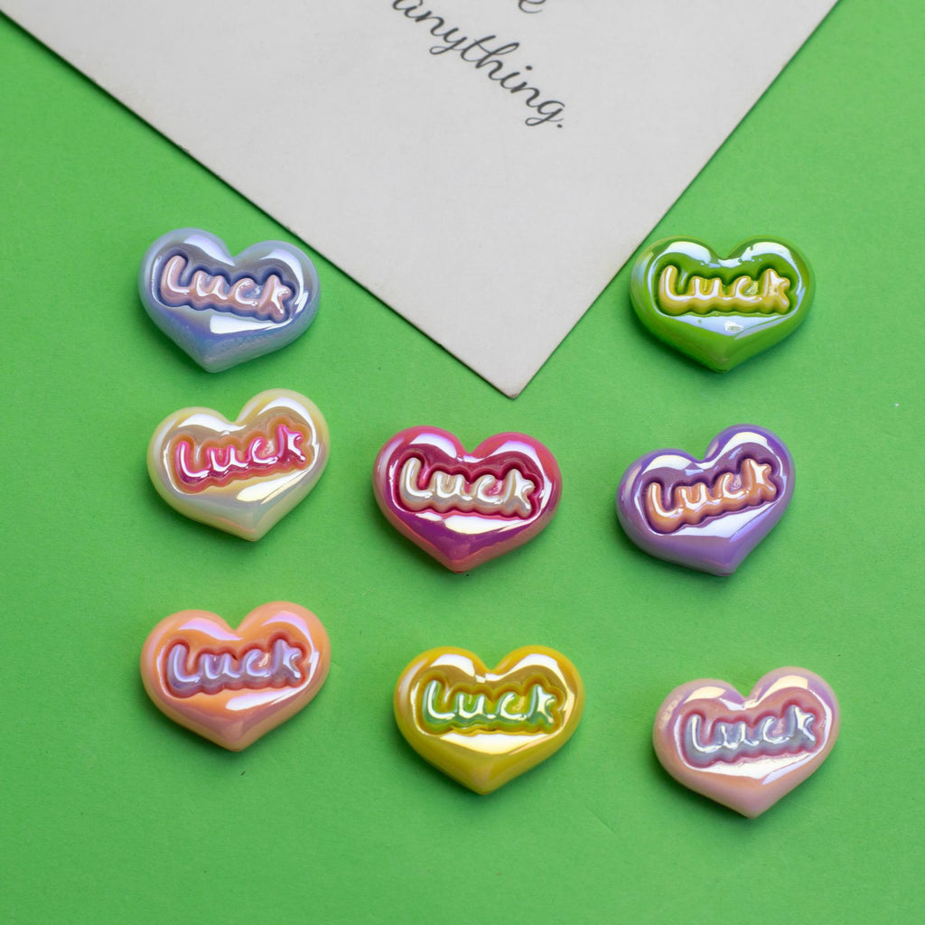 Glossy Plating Luck Heart Resin Beads 17.3x23mm Pastel Colors 10pcs 4