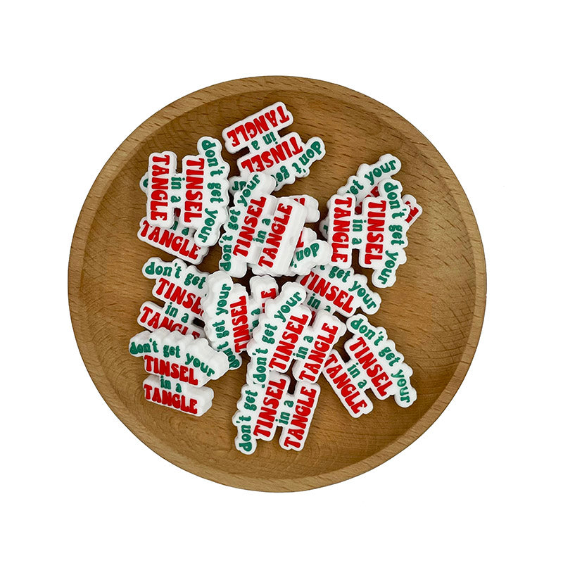 Silicone Focal Beads Holiday Text Don Get Your Tinsel In A Tangle 20pcs 2