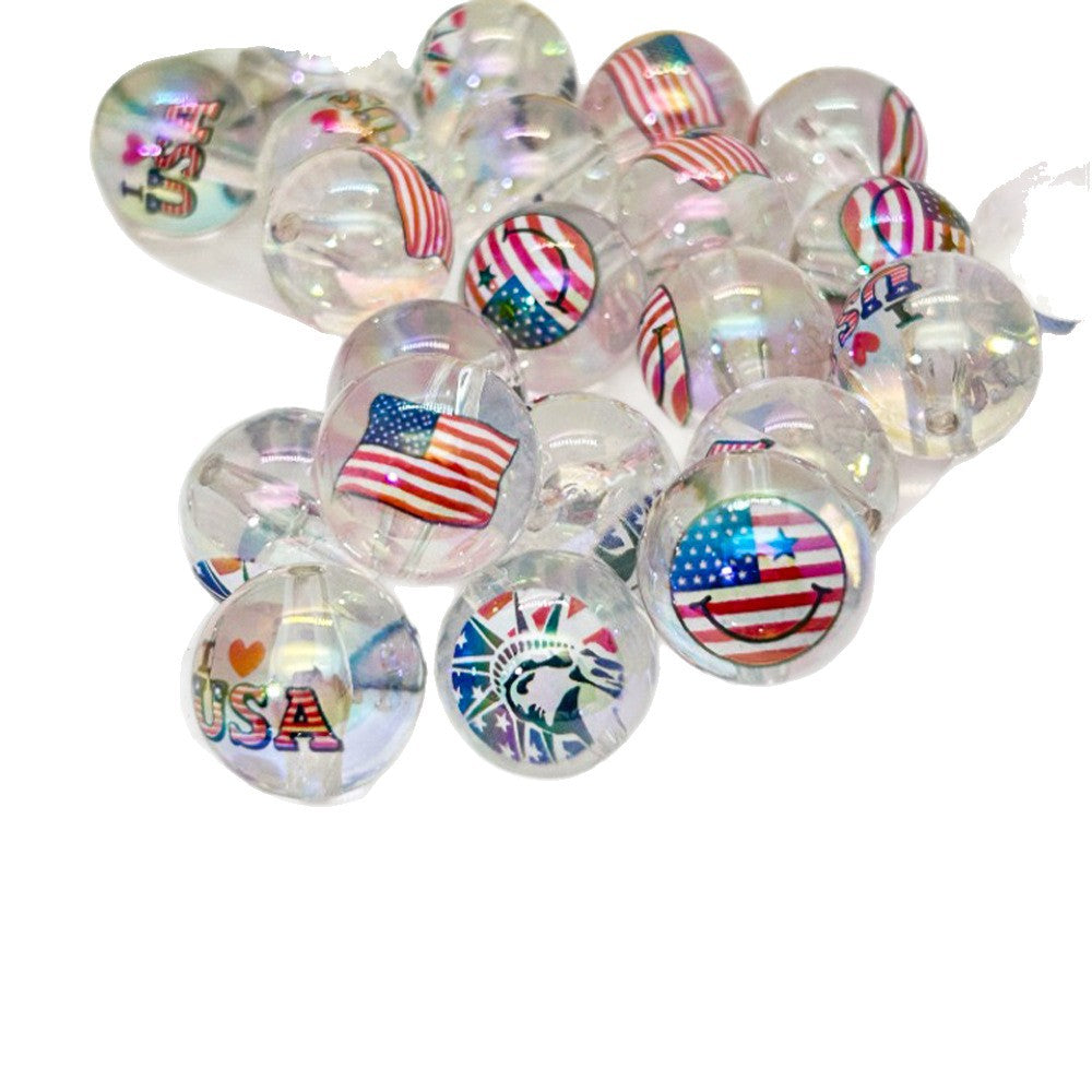 20mm Independence Day Printed Bubblegum Acrylic Beads 50pcs 5