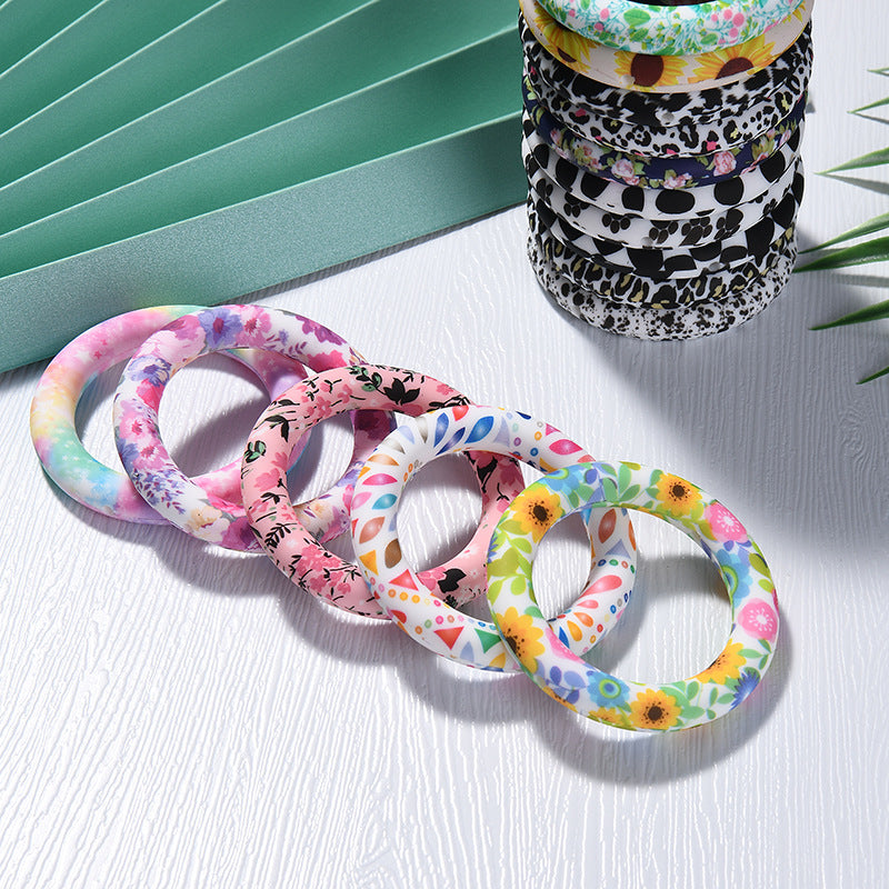 65mm Printed Silicone Beads Floral and Geometric Designs