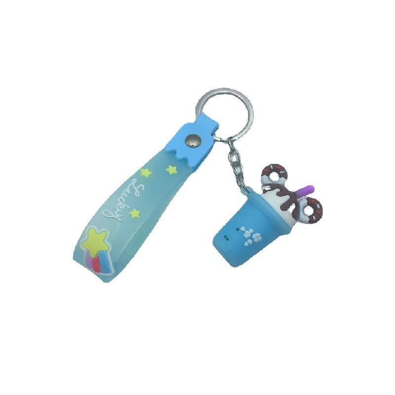 Silicone Ice Cream Cup Cartoon Food Keychain with Donut Ears 5