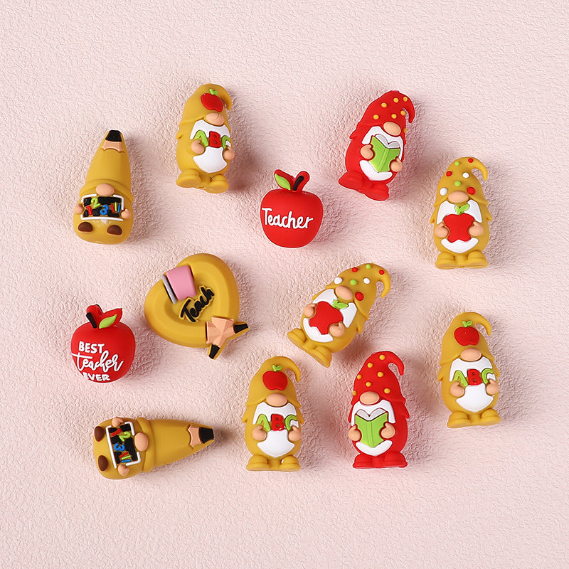 Silicone 3D Focal Beads Teacher Apple With Pencil and Gnome 20pcs 2